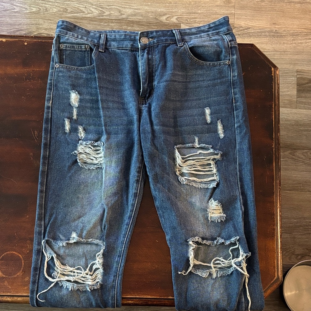 Distressed Blue Jeans